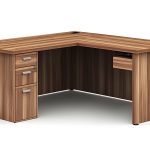 Modern wooden corner desk with clean edges isolated white background