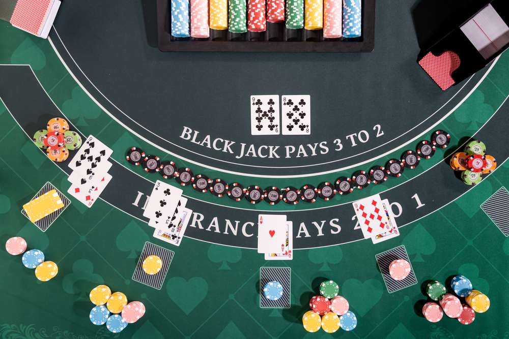 Overhead,View,Of,A,Casino,Black,Jack,Table