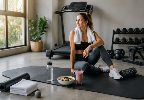 Person recovering after an effective workout with hydration, nutrition, and rest
