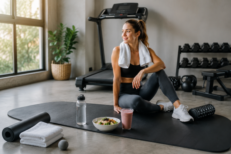 Person recovering after an effective workout with hydration, nutrition, and rest